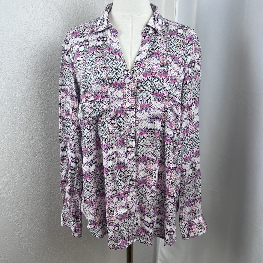Maeve Anthropologie Top Womens Small Floral Tile Button Up Flowy Boho Oversized